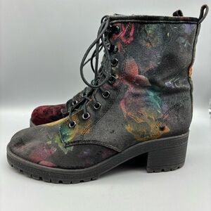 Madden Girl Eloisee Ankle Combat Boots Women’s Size 5.5 Black Velvet‎ Floral